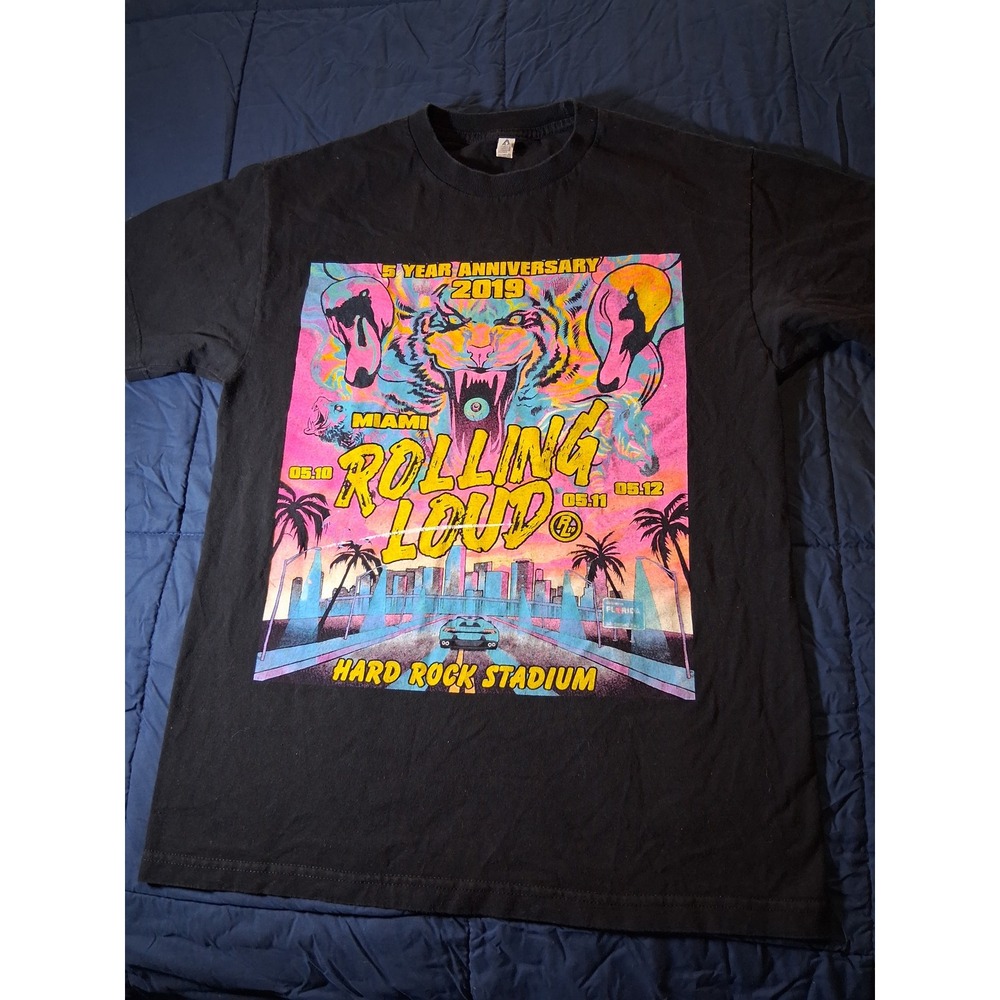 Rolling Loud Miami 2019 T-Shirt Mens Medium Black 5 Year Anniversary Lineup Tee